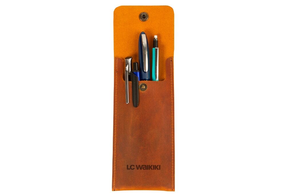 Genuine Leather Snap Pen Sleeve Case