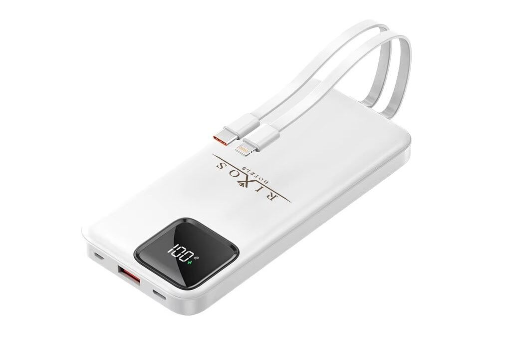 10,000 mAh Power Bank with Built-in USB-C & Lightning Cables
